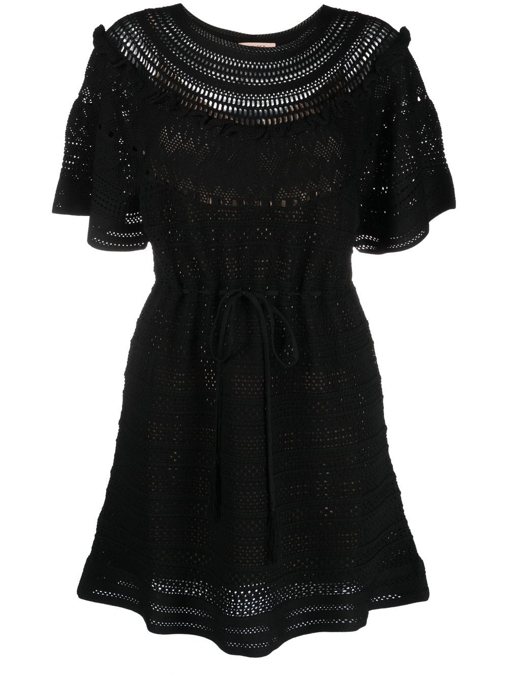 Twinset Crochet-knit Mini Dress In 黑色