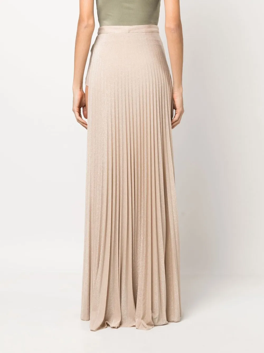 Elisabetta Franchi Pleated Long Skirt With Chain Belt In Gold