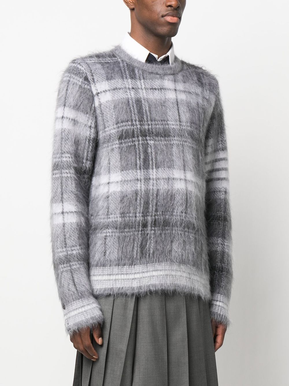 Shop Thom Browne Textured Tartan Patter Jumper In Grey