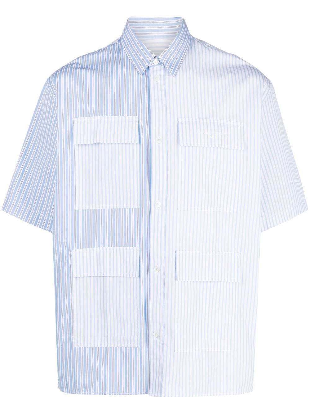 Shop Maison Kitsuné Colour-block Striped Shirt In Blue