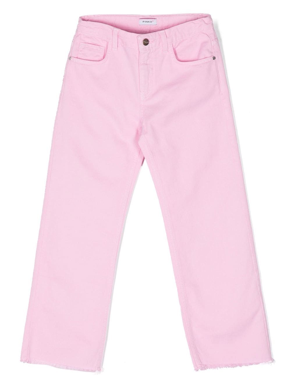 Pinko Kids' Raw-cut Straight Jeans In 粉色