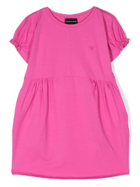Emporio Armani Kids embroidered-logo ruched-detail dress 