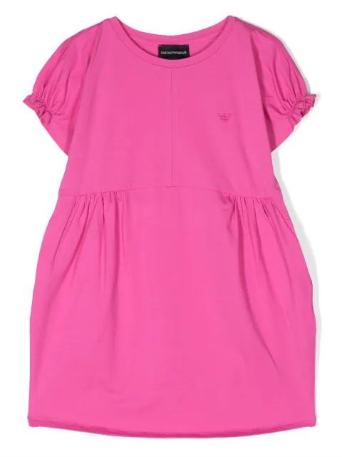 Emporio Armani Kids embroidered-logo ruched-detail dress 