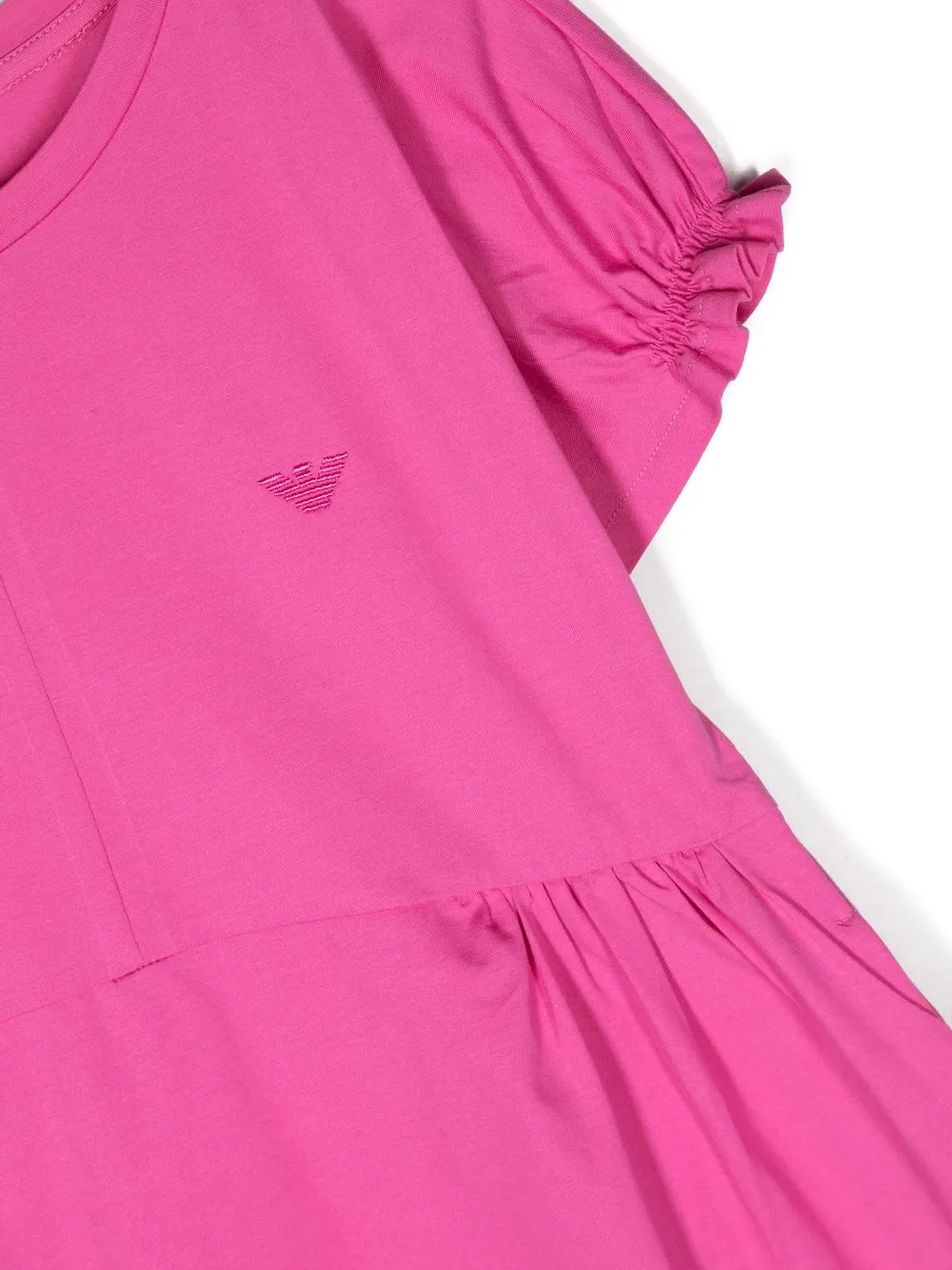 Shop Emporio Armani Embroidered-logo Ruched-detail Dress In Pink