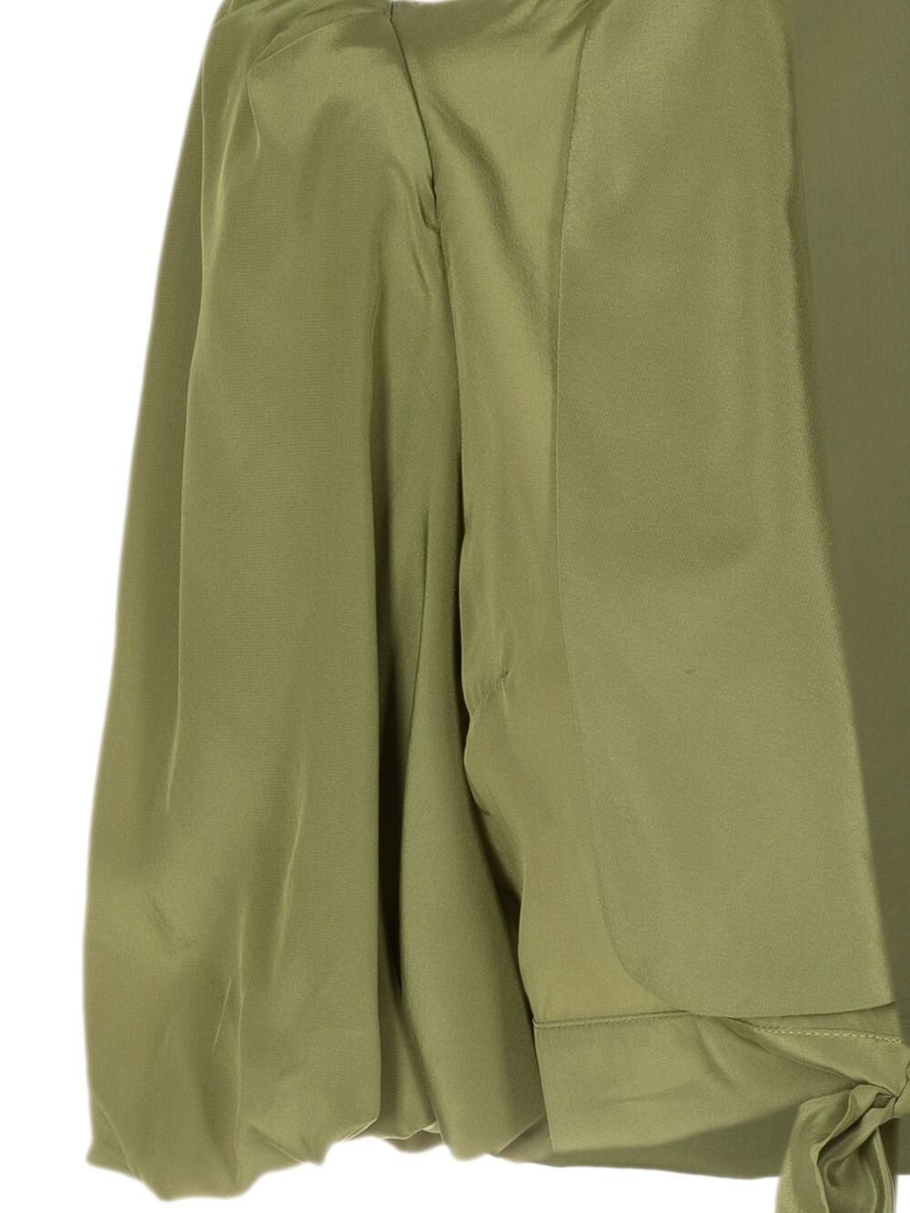 Shop Adriana Degreas Tie-front Cropped Silk Blouse In Green