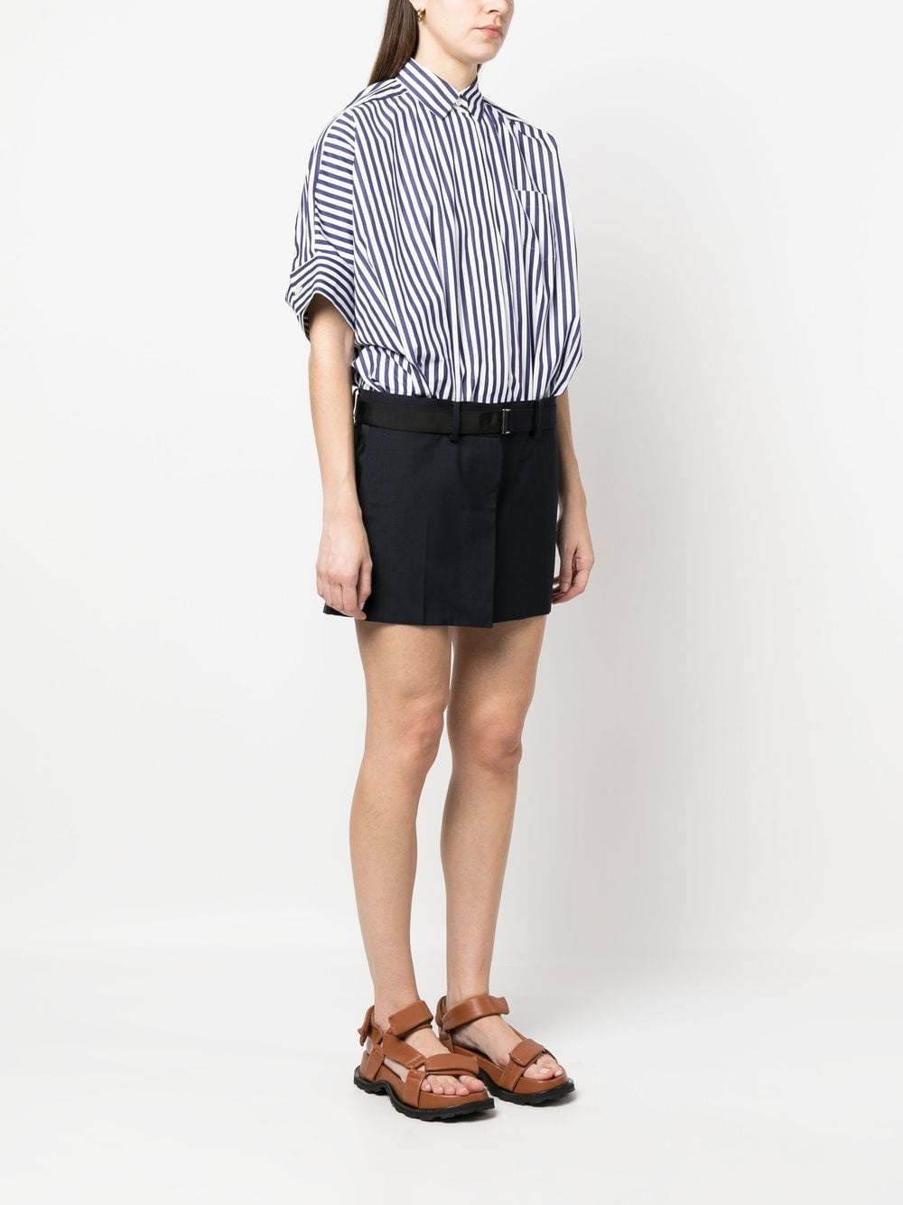 Shop Sacai Striped-panelled Shirt Dress In Weiss