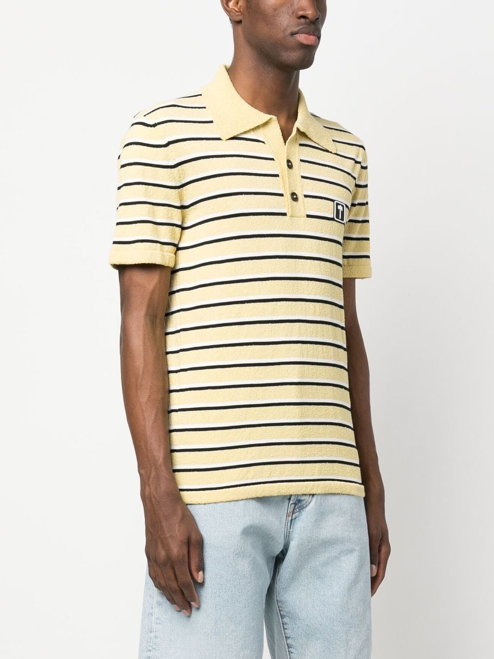 Shop Palm Angels Logo-patch Striped Terry Polo Shirt In Gelb