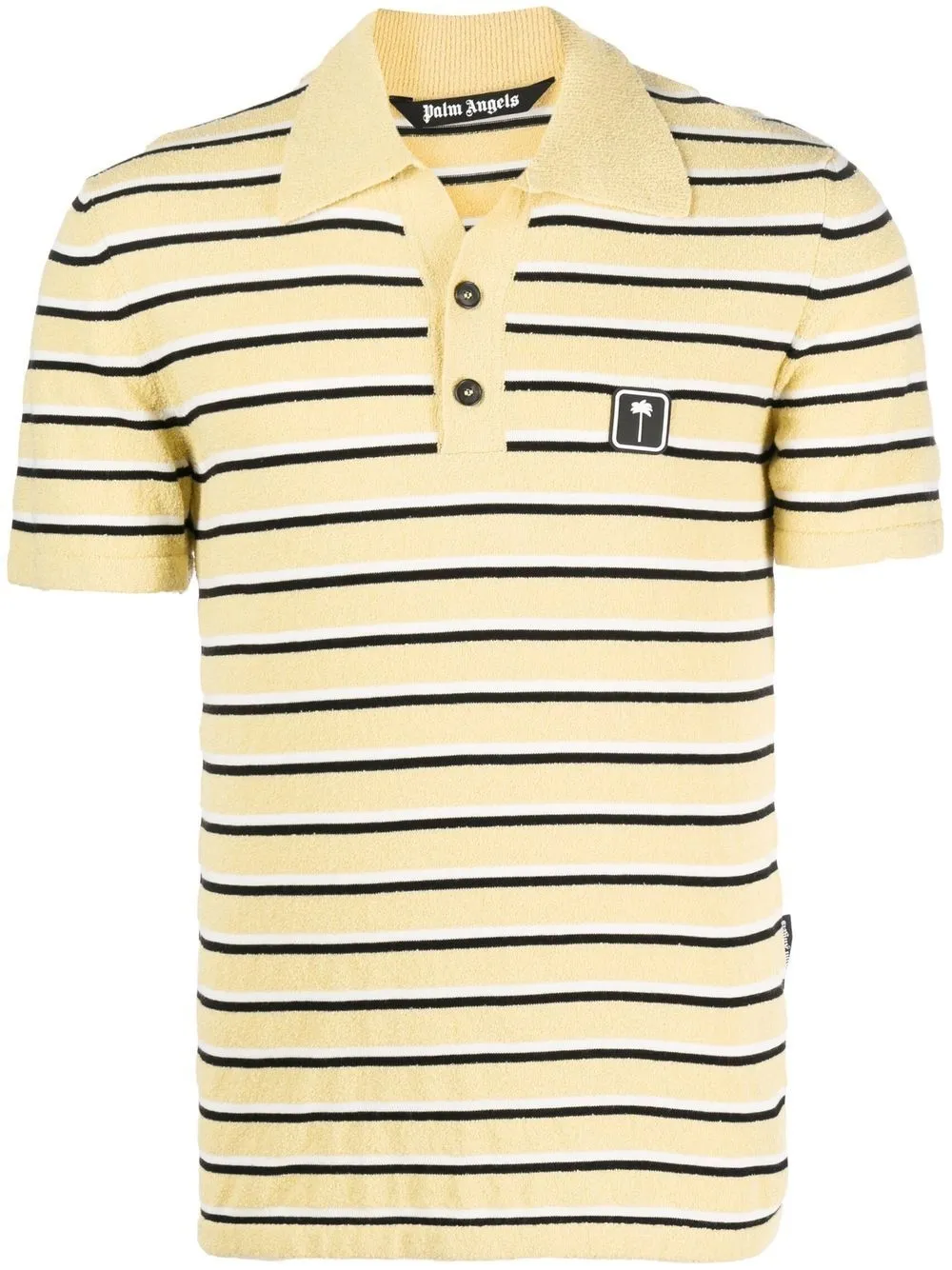 Palm Angels Stripy Terry Knitted Logo Polo Shirt In Yellow