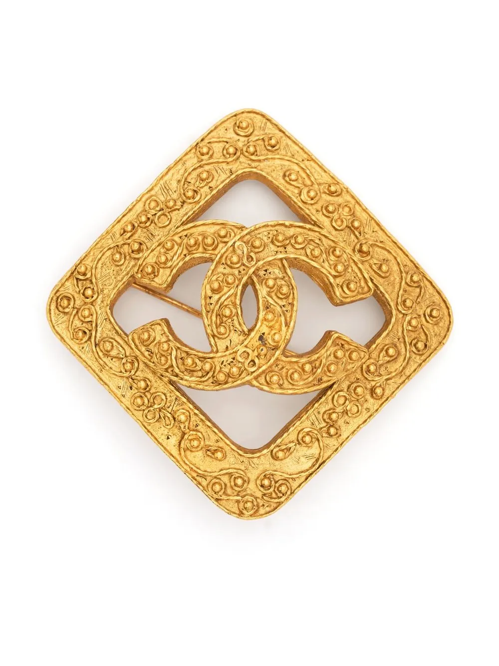 

CHANEL Pre-Owned CC rhombus textured brooch - Gold