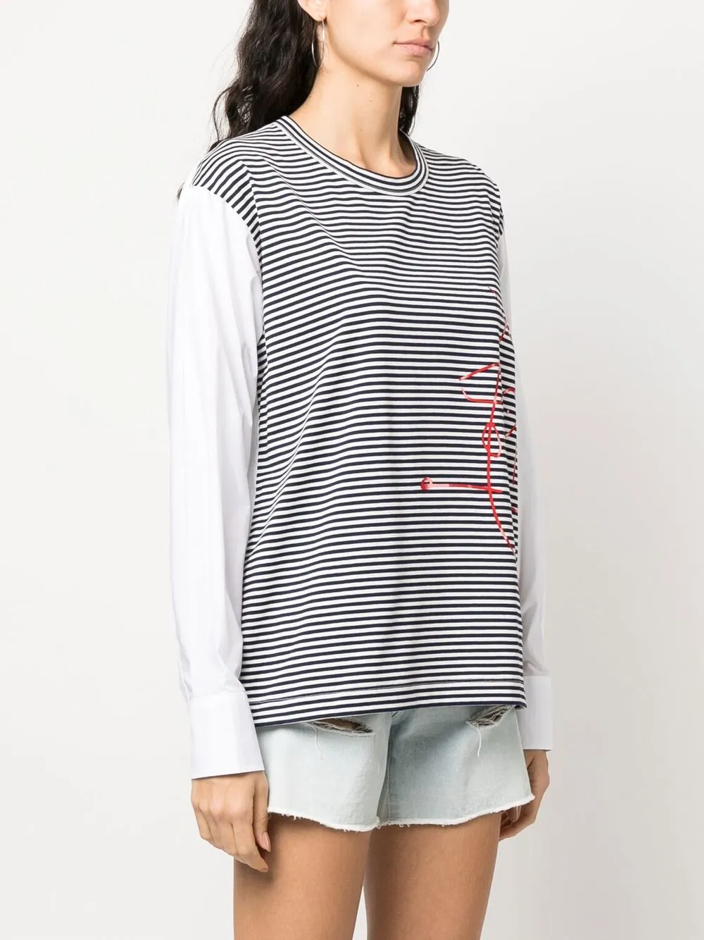 Plan C Stripe-pattern Crew-neck Sweatshirt In 蓝色