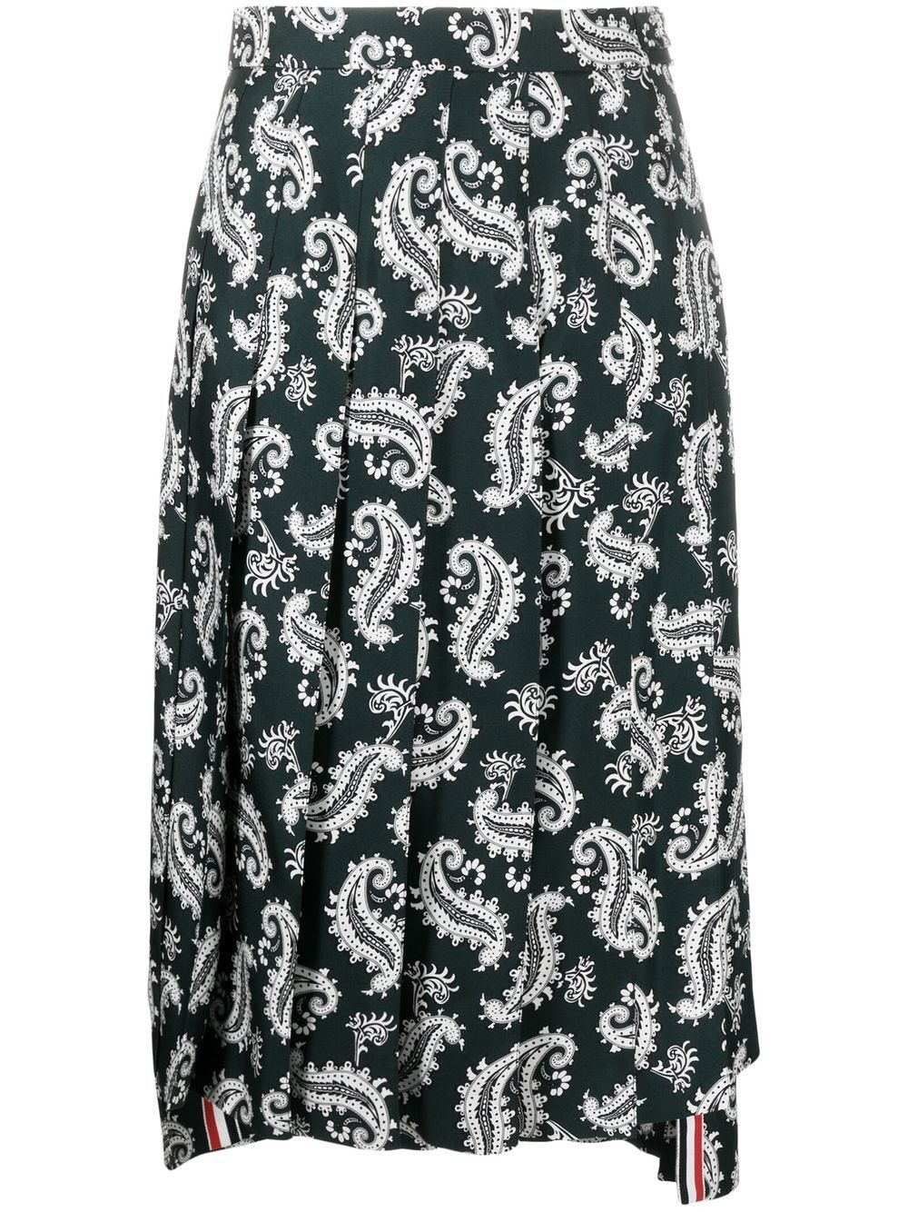 Thom Browne Paisley Silk Twill Classic Pleated Skirt In Green