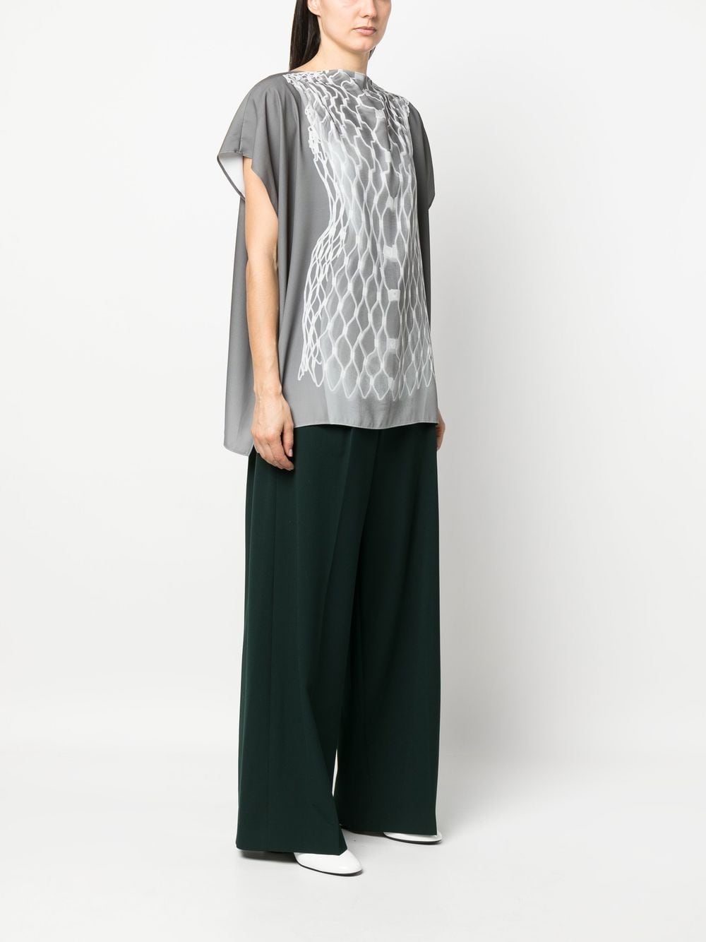 Shop Mm6 Maison Margiela Graphic-print Short-sleeved Blouse In Green