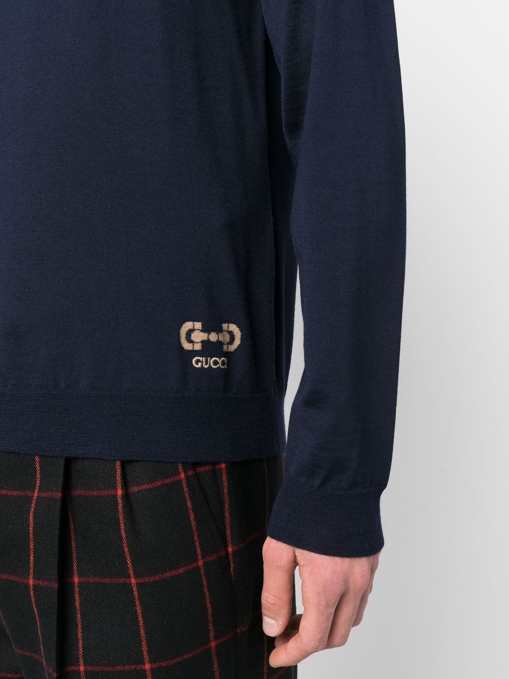 Shop Gucci Logo-print Knitted Jumper In Blue