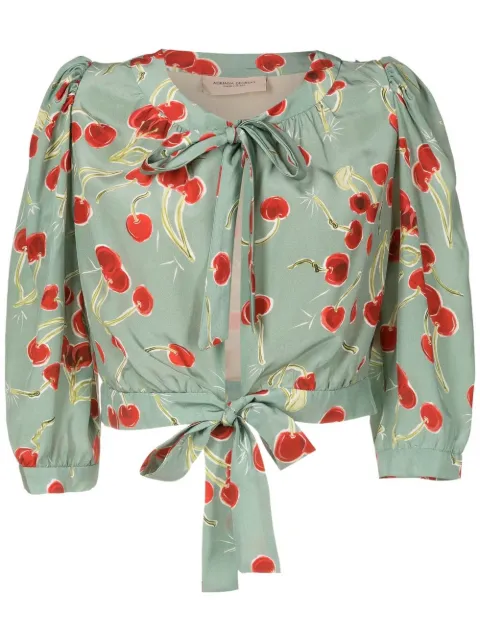 Adriana Degreas cherry-print tie-front blouse