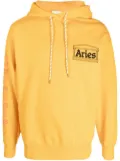 Aries Embroidered-logo pullover hoodie - Yellow