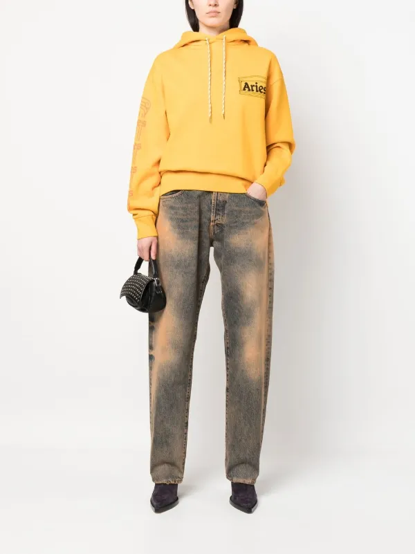 Aries Embroidered-logo Pullover Hoodie | Yellow | FARFETCH