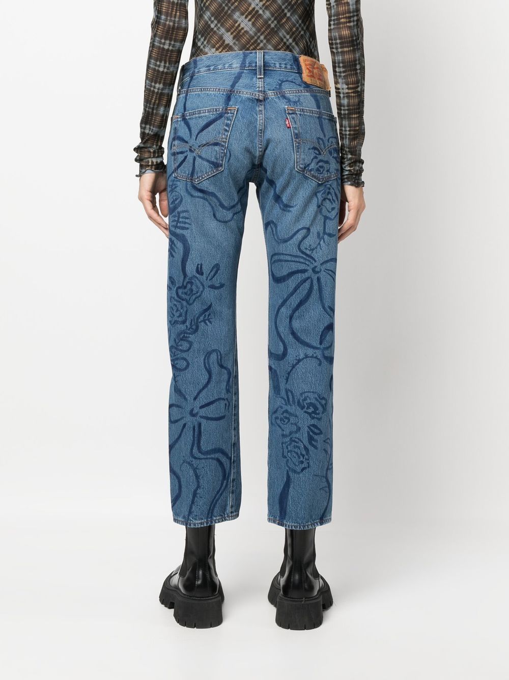 Shop Collina Strada Floral-print Straight-leg Jeans In Blau
