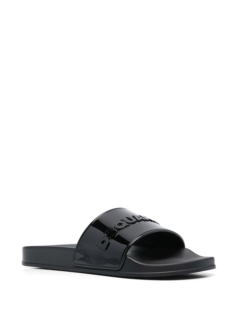 Shop Dsquared2 Embossed-logo Open-toe Slides In 黑色