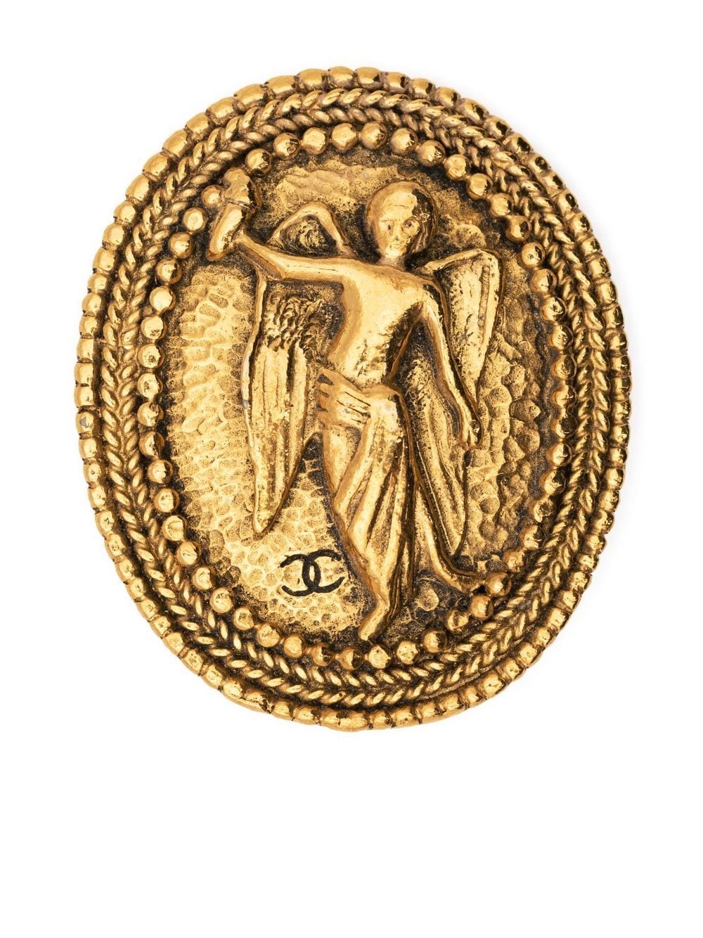 Pre-owned Chanel Cc Angel Motif Brooch In Gold