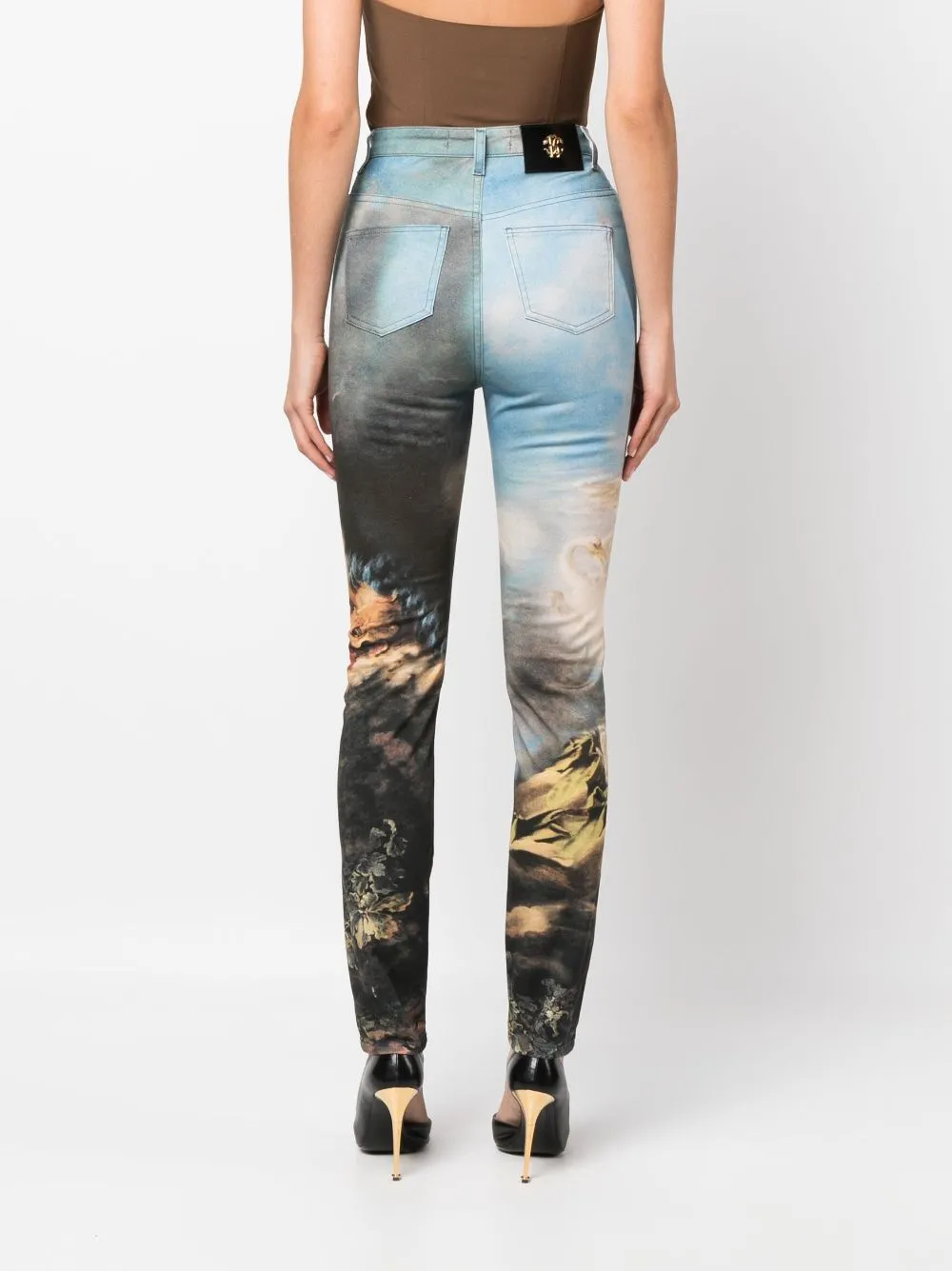 Shop Roberto Cavalli Graphic-print High-waisted Skinny Jeans In 09000