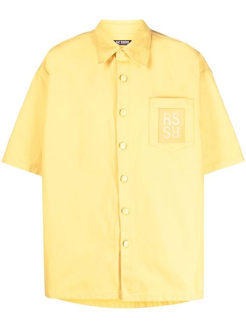 Raf Simons logo-patch denim short-sleeved shirt