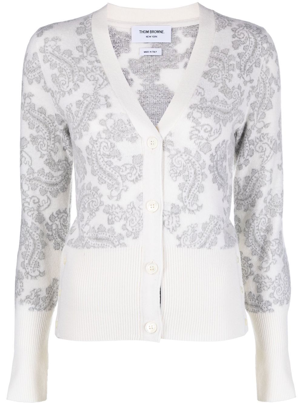 Shop Thom Browne Paisley-print Merino-wool Cardigan In White