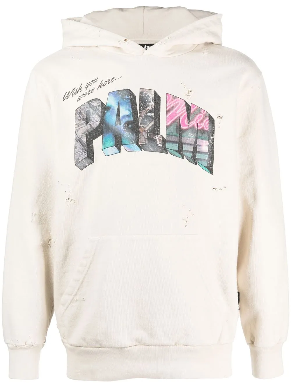 

Palm Angels Sing-print distressed-effect hoodie - White