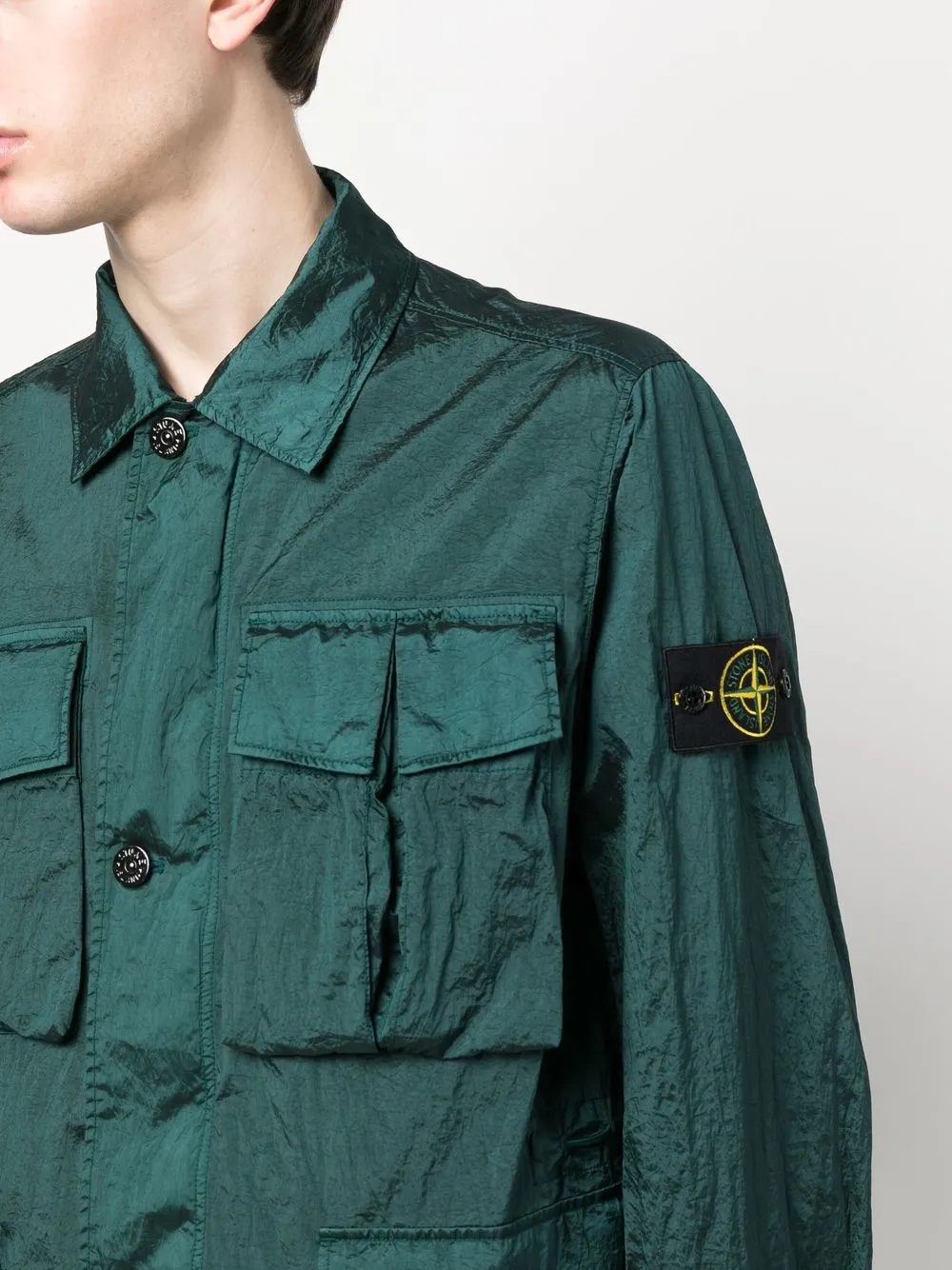 Shop Stone Island Compass-patch Shirt Jacket In Grün