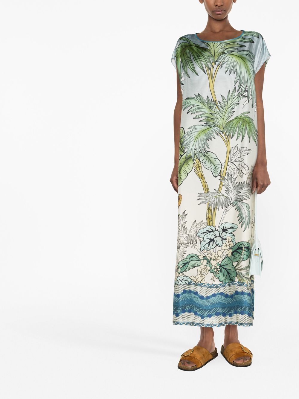 Shop F.r.s For Restless Sleepers Graphic-print Silk Maxi Dress In Nude