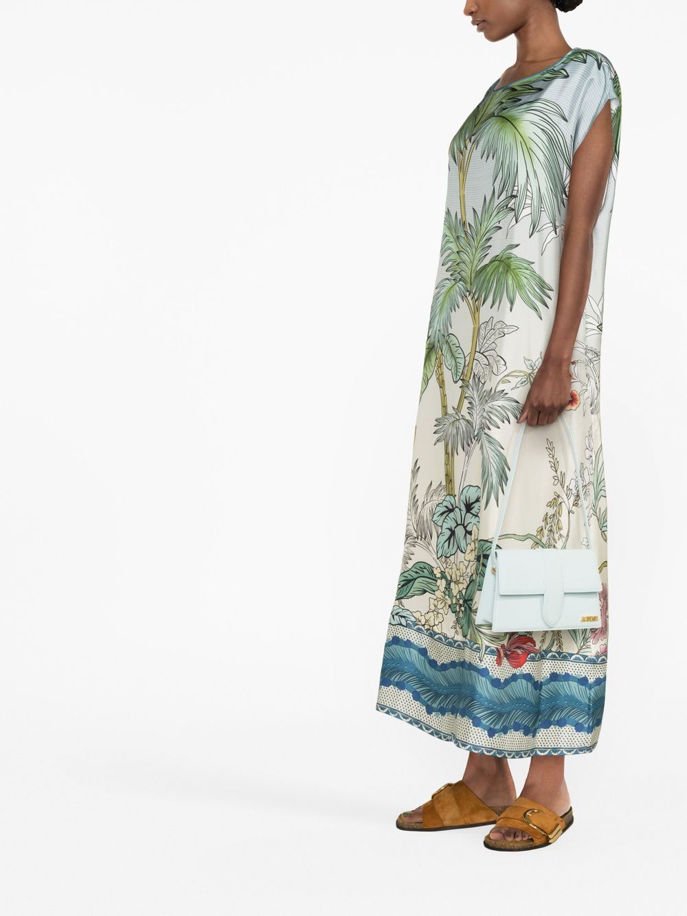 Shop F.r.s For Restless Sleepers Graphic-print Silk Maxi Dress In Nude