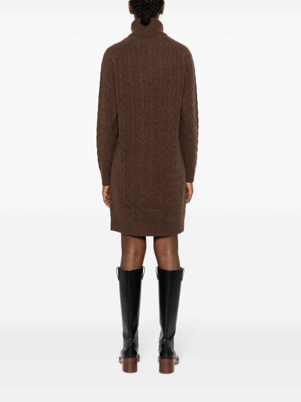 Shop Polo Ralph Lauren Roll-neck Cable-knit Dress In Brown