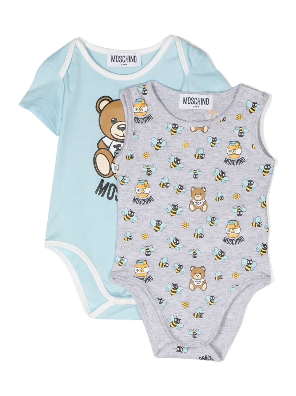 

Moschino Kids set-of-two Teddy Bear logo-print babygrows - Blue