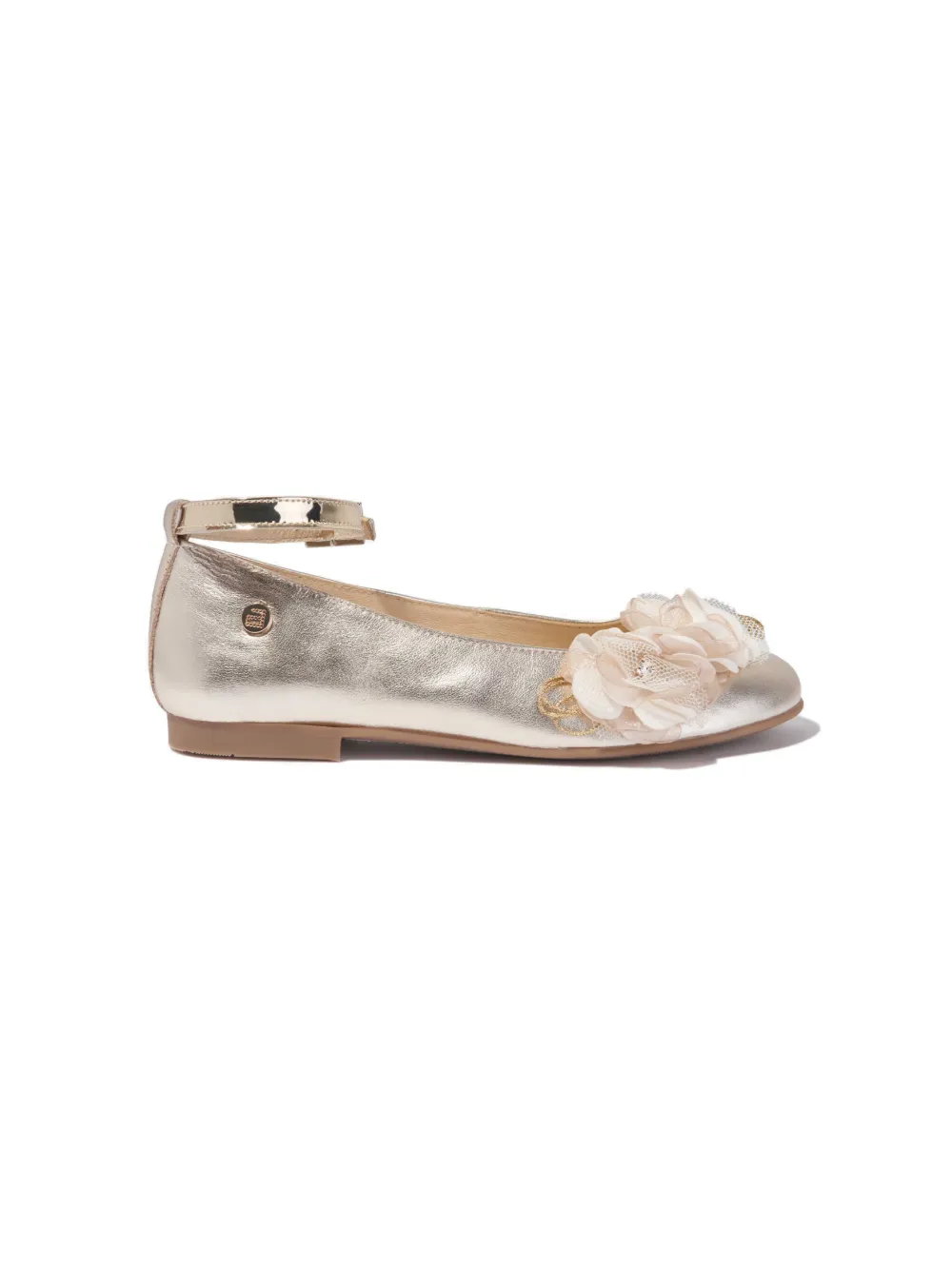 Andanines Kids' Floral-detail Leather Ballerina Shoes In Gold