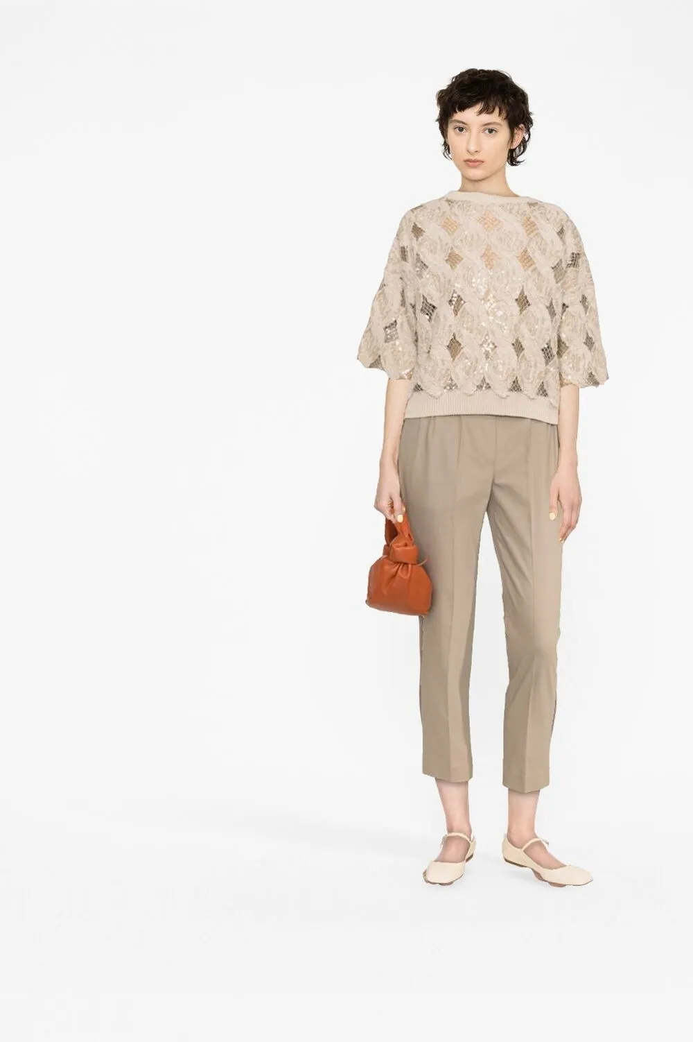 Brunello Cucinelli Cropped Cotton Chino Trousers In Neutrals