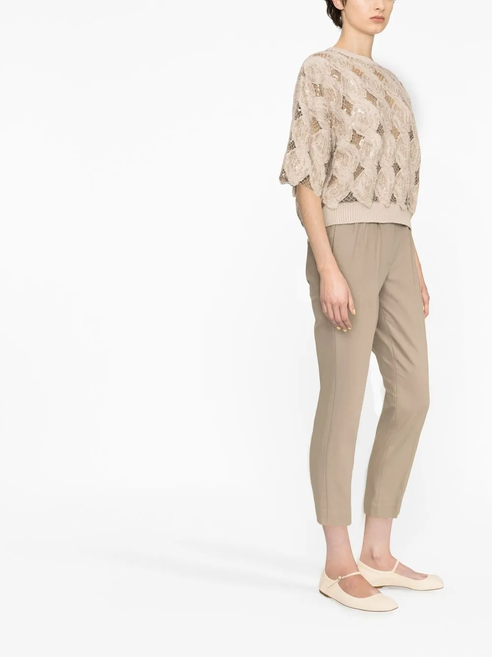 Brunello Cucinelli Cropped Cotton Chino Trousers In Neutrals