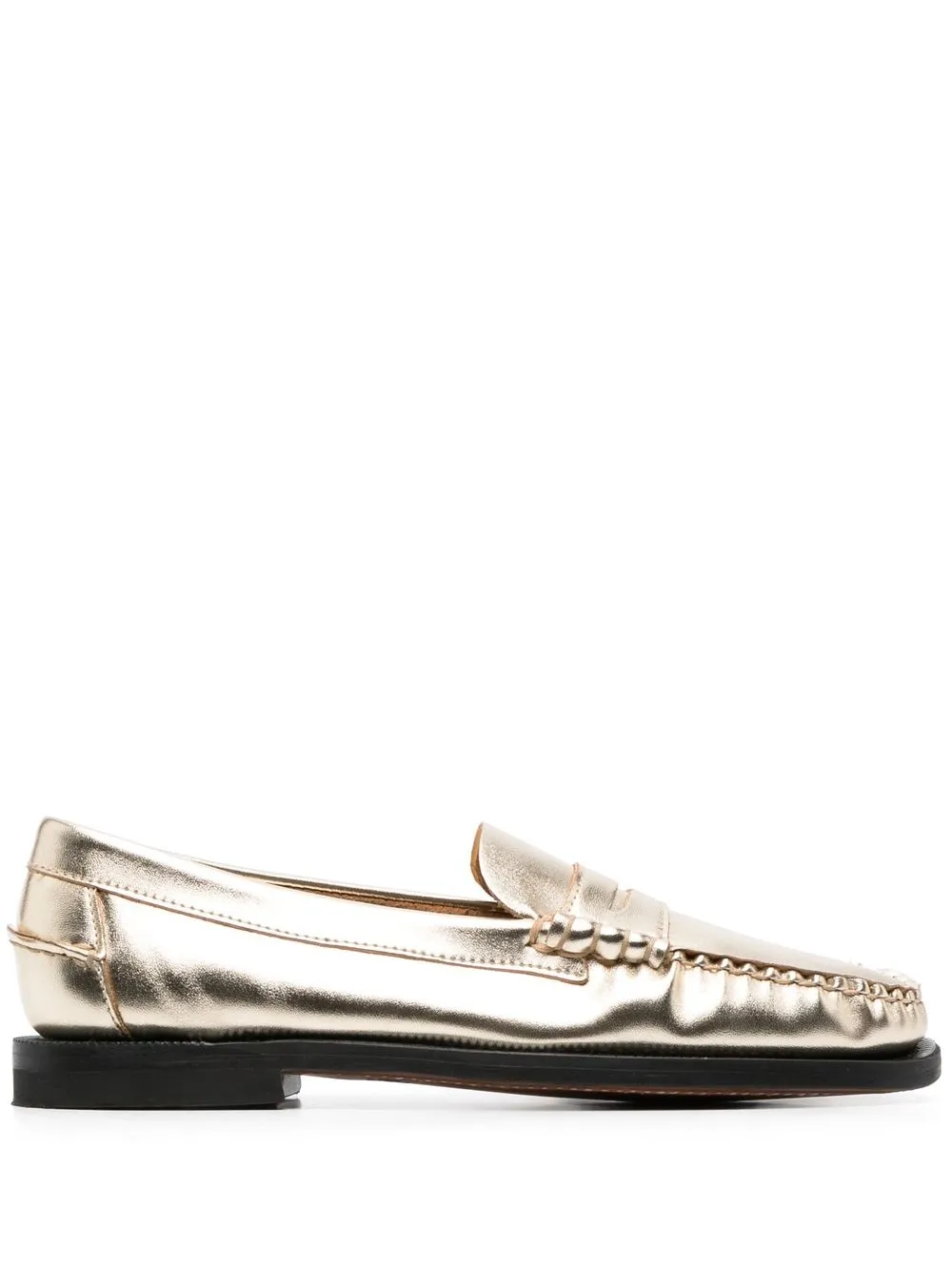 Sebago Metallic-finish Round-toe Loafers In Gold
