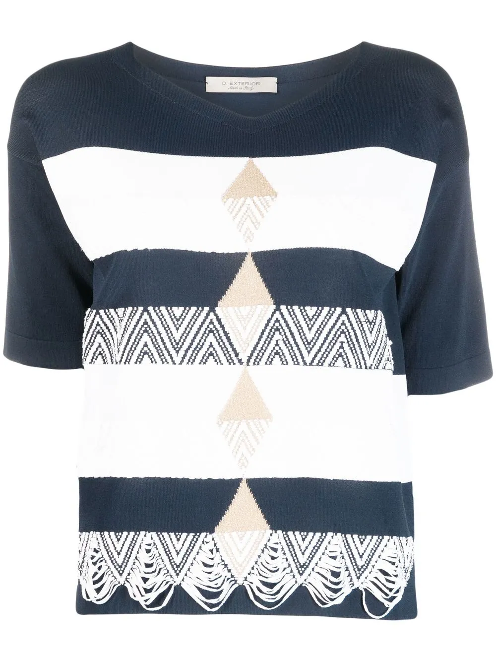 

D.Exterior stripe-pattern knitted T-shirt - Blue