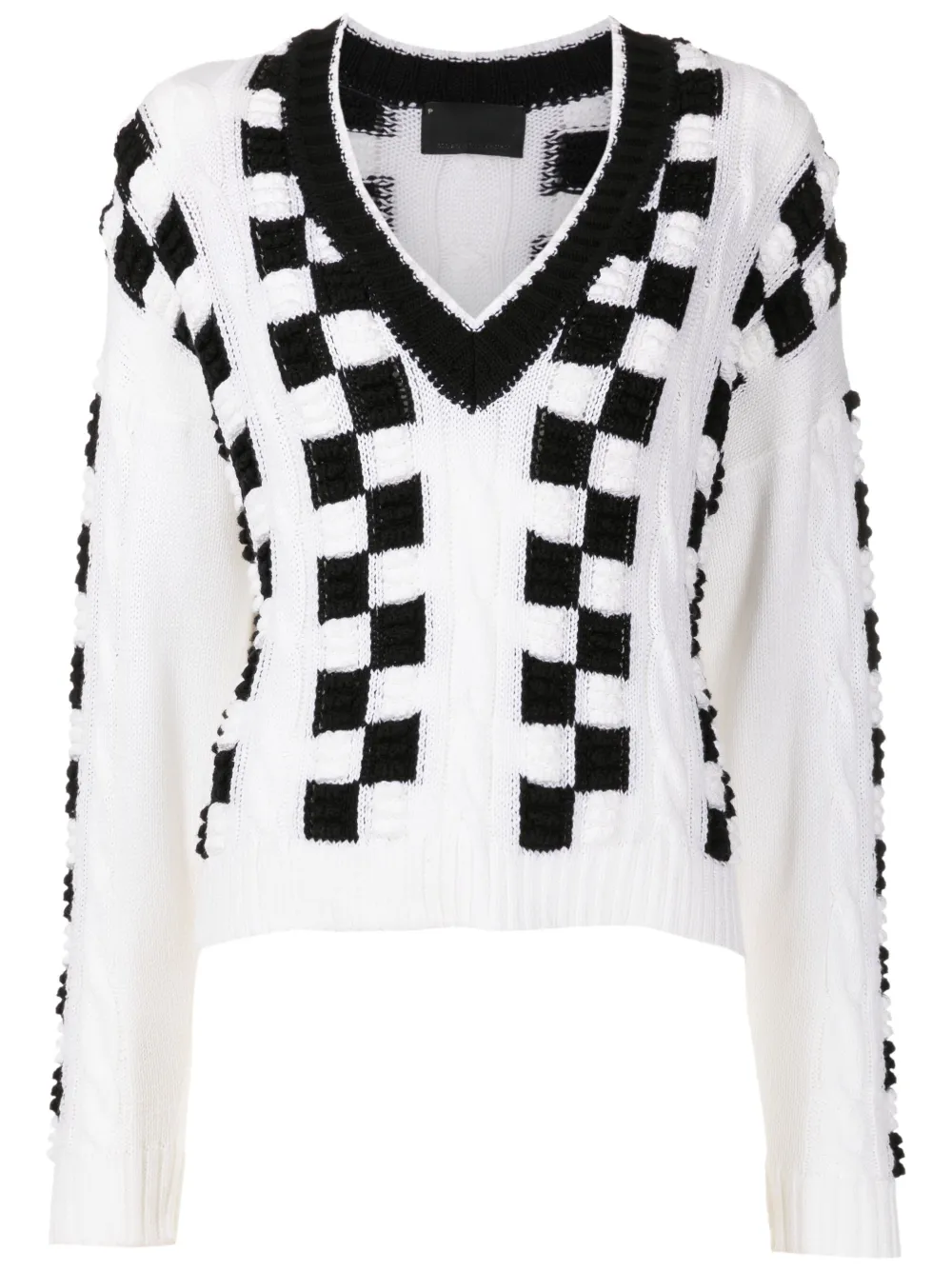 Andrea Bogosian Checkerboard-knit V-neck Jumper In Black