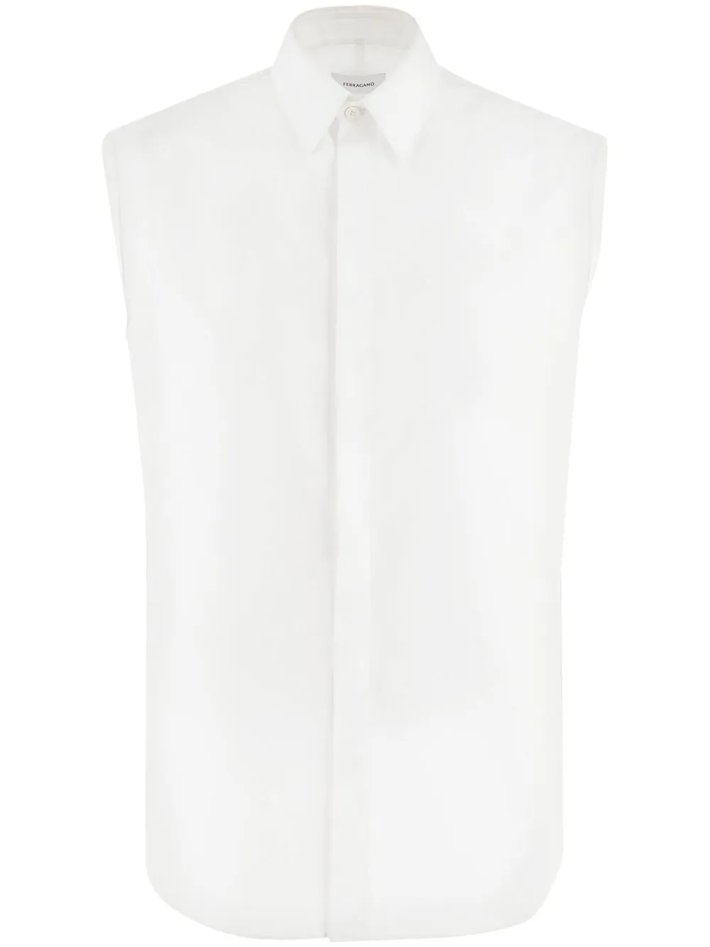 Ferragamo Raw Cut Sleeveless Tuxedo Shirt In White