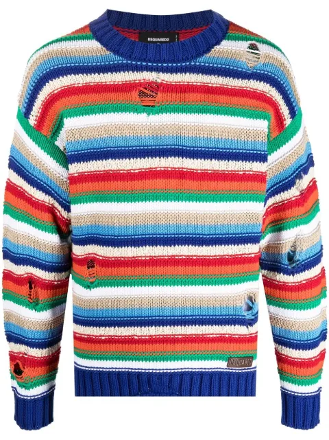 DSQUARED2 stripe-pattern ripped sweatshirt