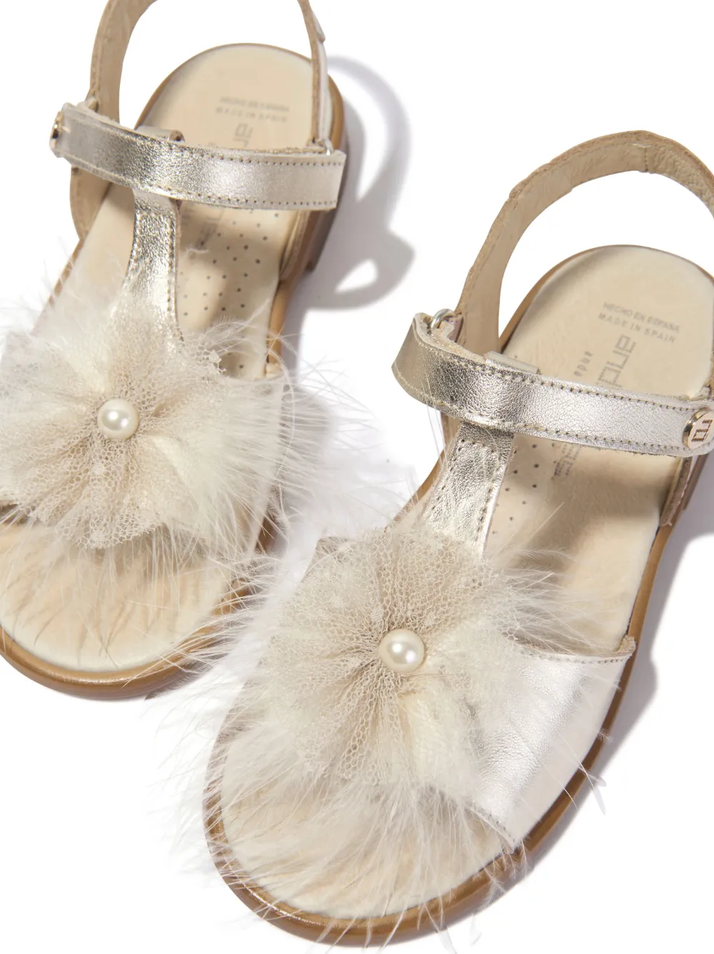 ANDANINES FEATHER-DETAIL LEATHER SANDALS