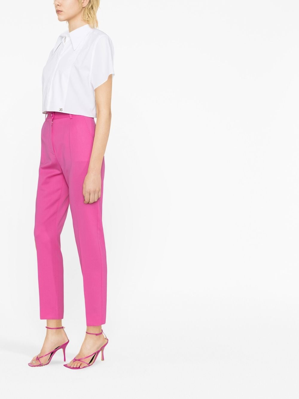Shop Dolce & Gabbana High-waisted Tapered Trousers In Pink
