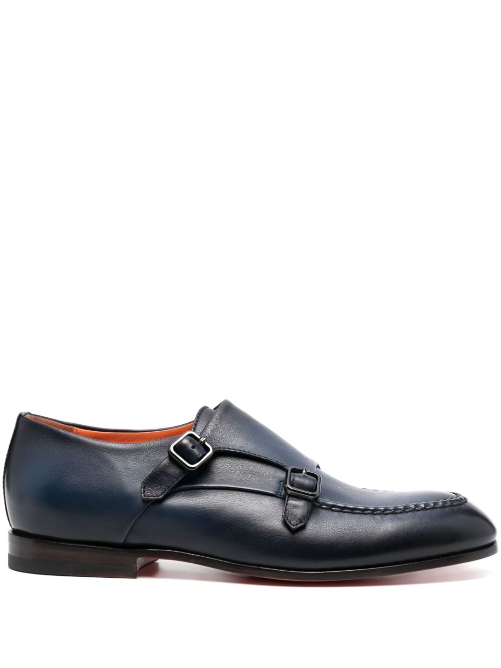 Santoni double-buckle leather monk shoes - Blue