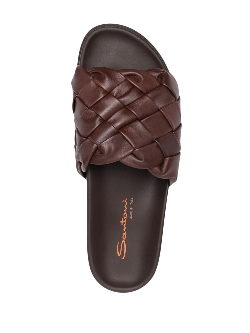 Shop Santoni Interwoven-design Leather Slides In Brown