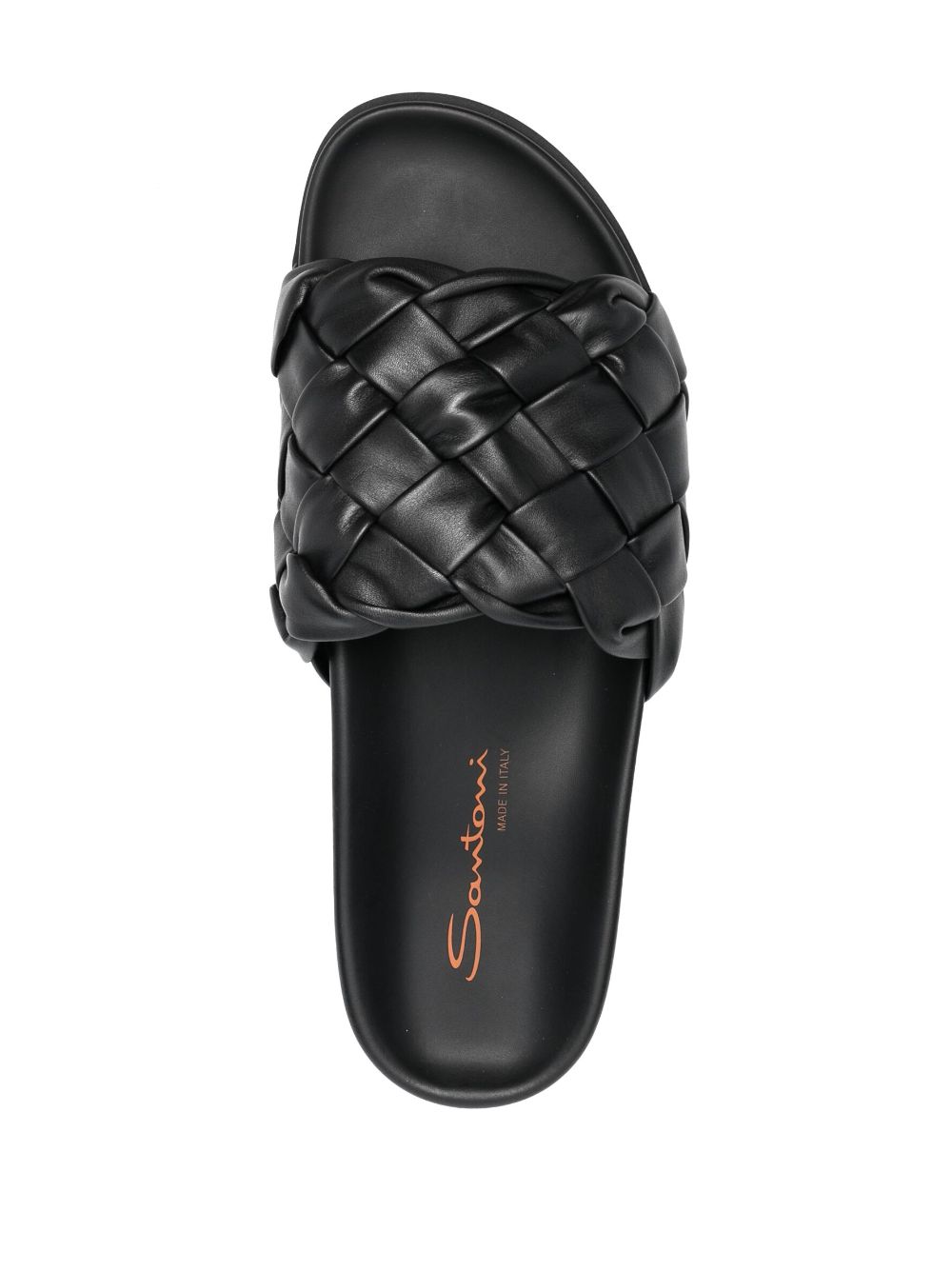Shop Santoni Interwoven-design Calf-leather Slides In Black