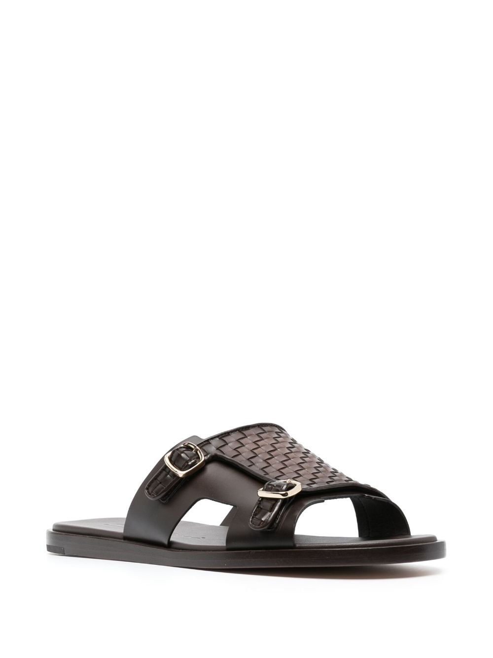 Shop Santoni Interwoven-strap Flat Leather Sandals In Brown