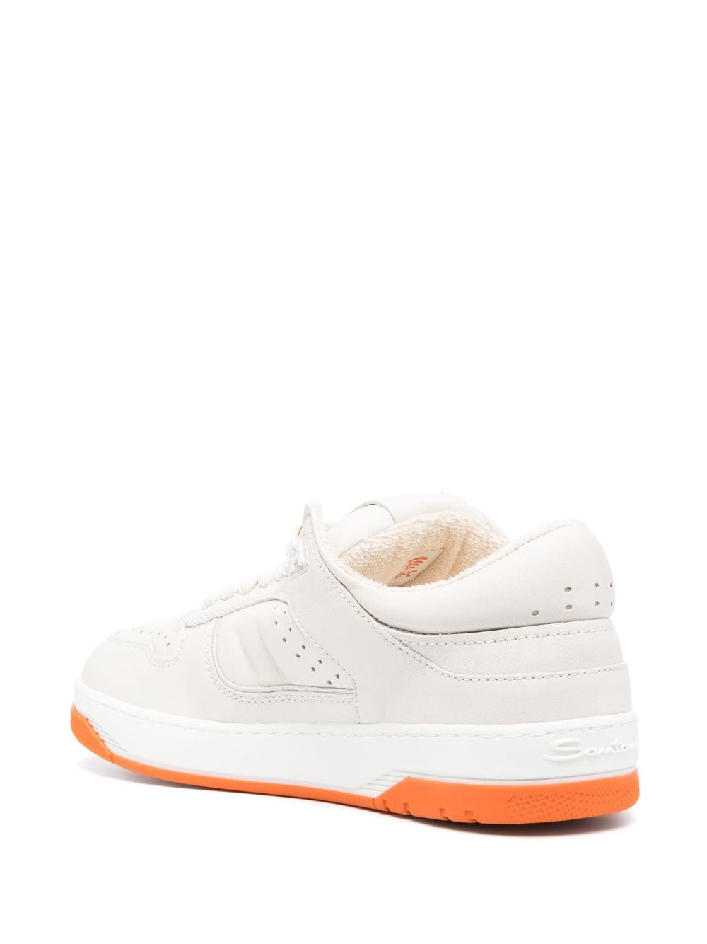 Shop Santoni Embroidered-logo Leather Low-top Sneakers In Neutrals