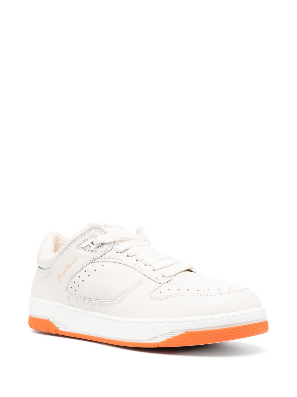 Shop Santoni Embroidered-logo Leather Low-top Sneakers In Neutrals