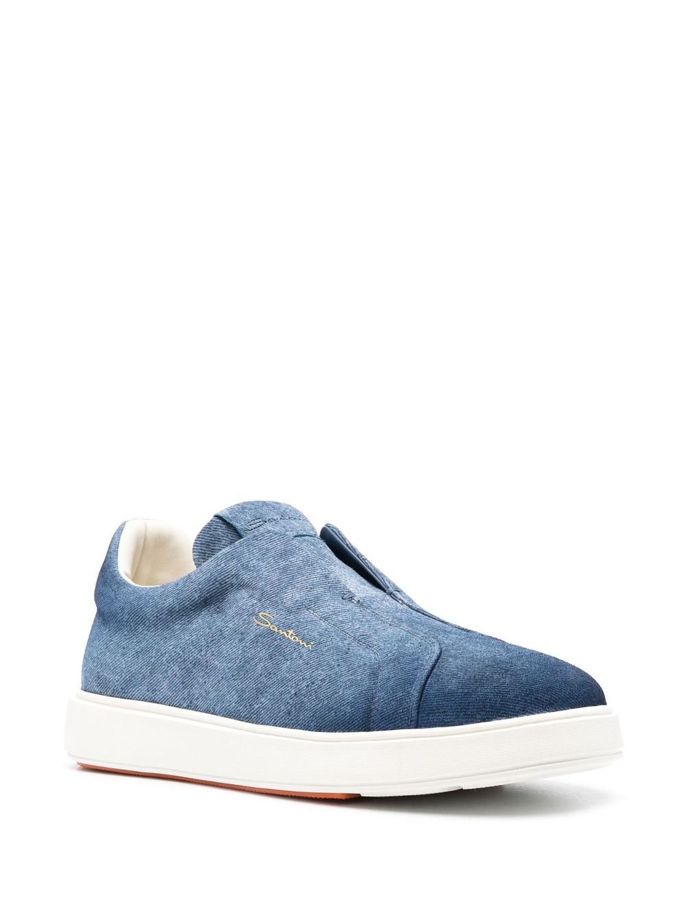 Shop Santoni Slip-on Denim Loafers In Blau