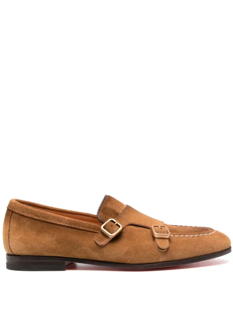 Santoni double-buckle suede Monk shoes